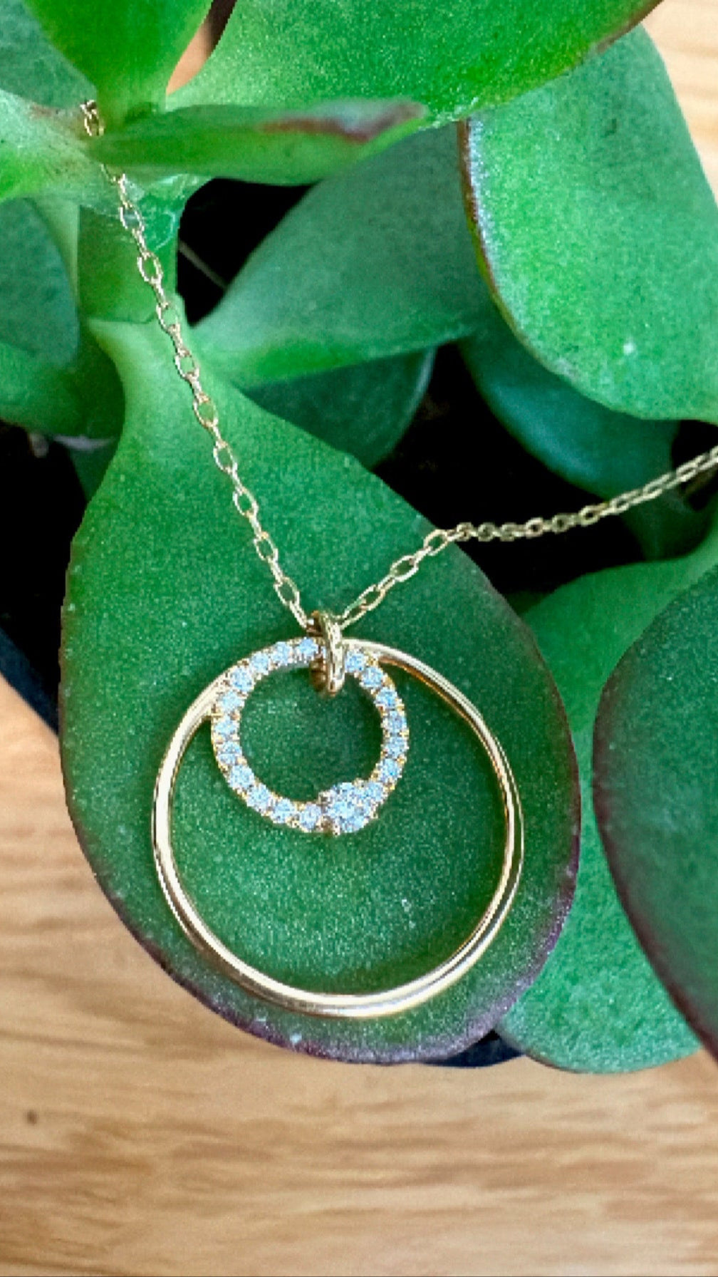 14K YELLOW GOLD NATURAL DIAMONDS 2 CIRCLE NECKLACE DIAMOND 0.10