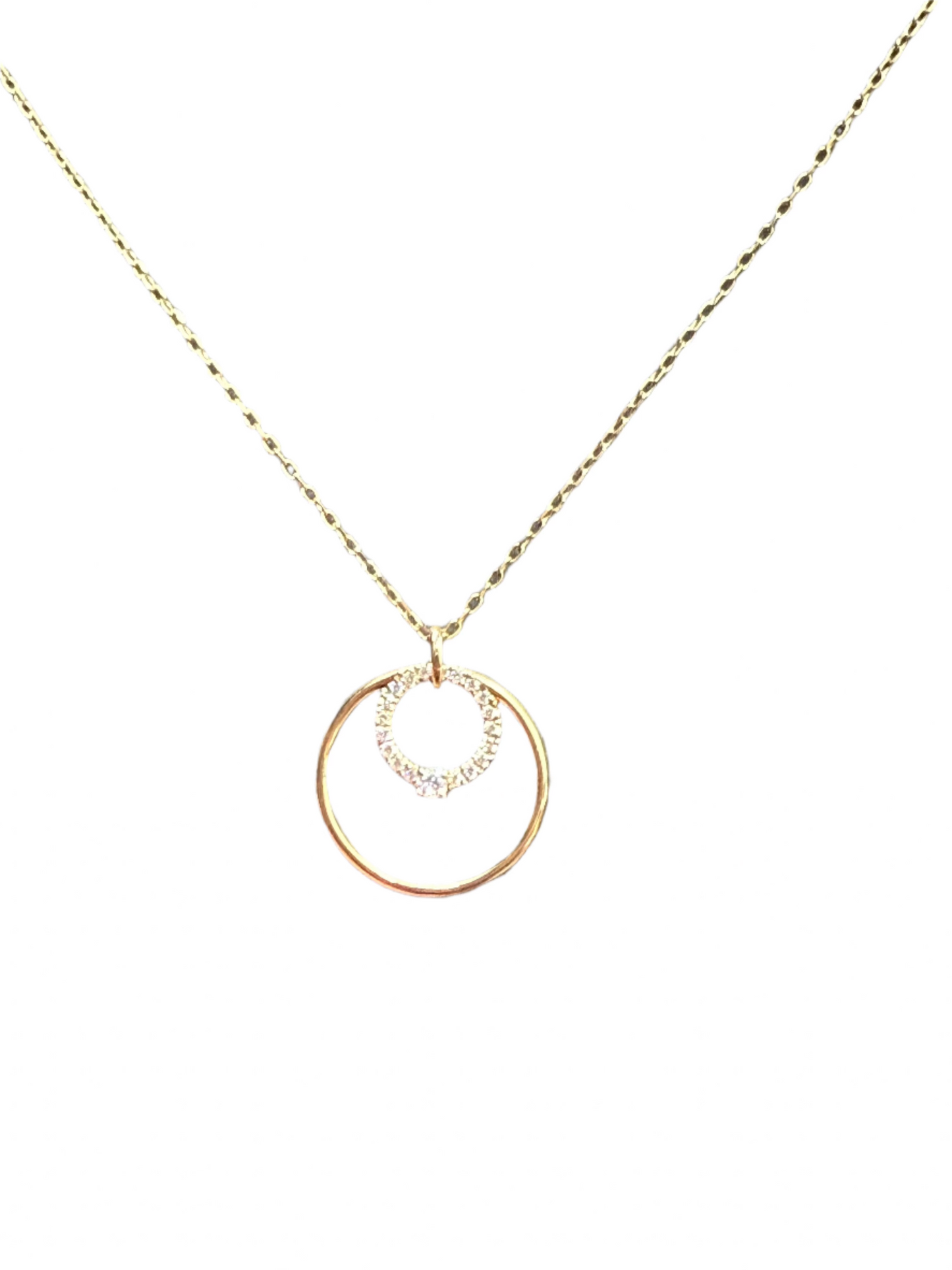 14K YELLOW GOLD NATURAL DIAMONDS 2 CIRCLE NECKLACE DIAMOND 0.10