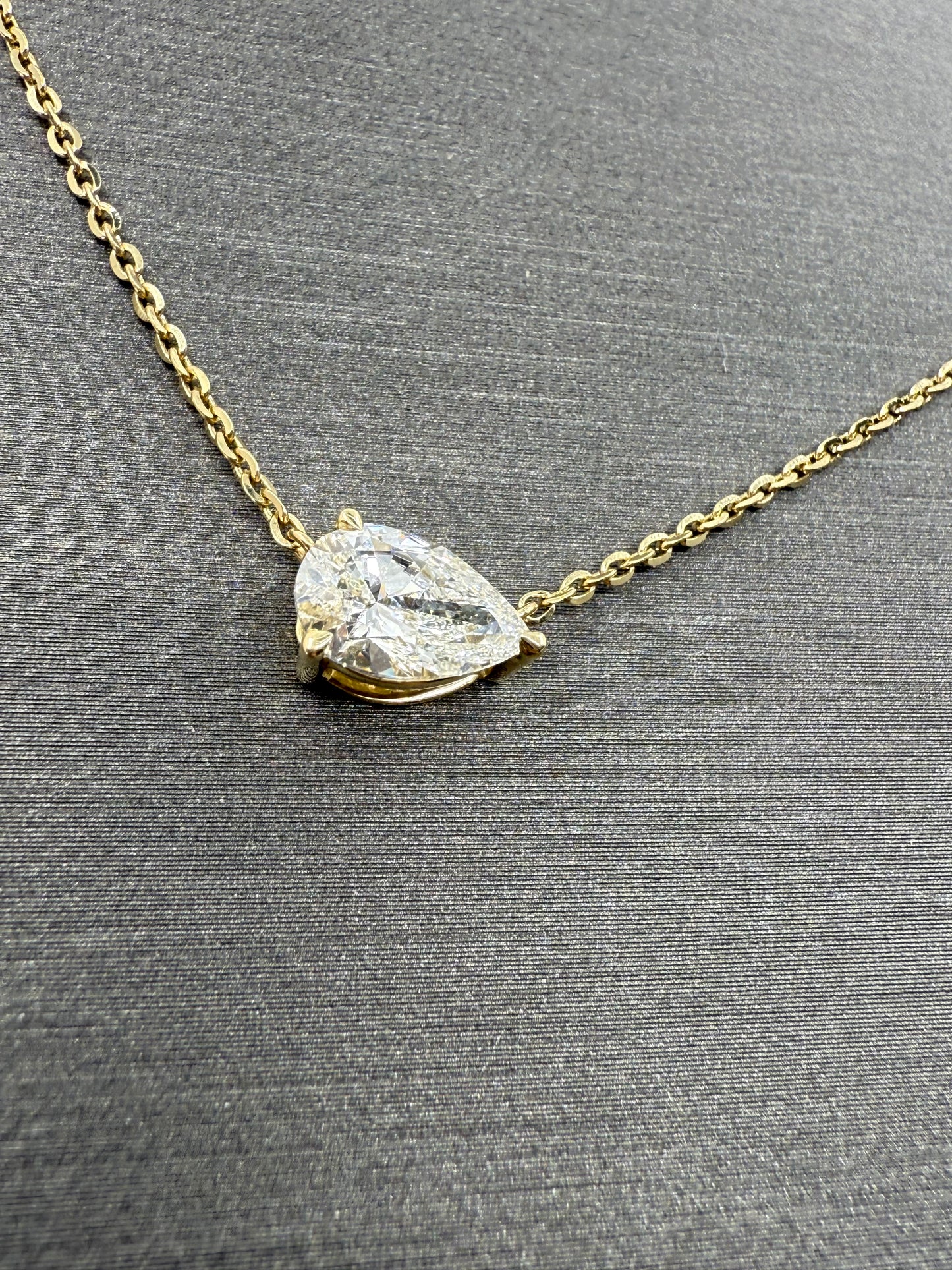14k YGold Lab Grown Diamond Necklace East West Pear Shaped Necklace