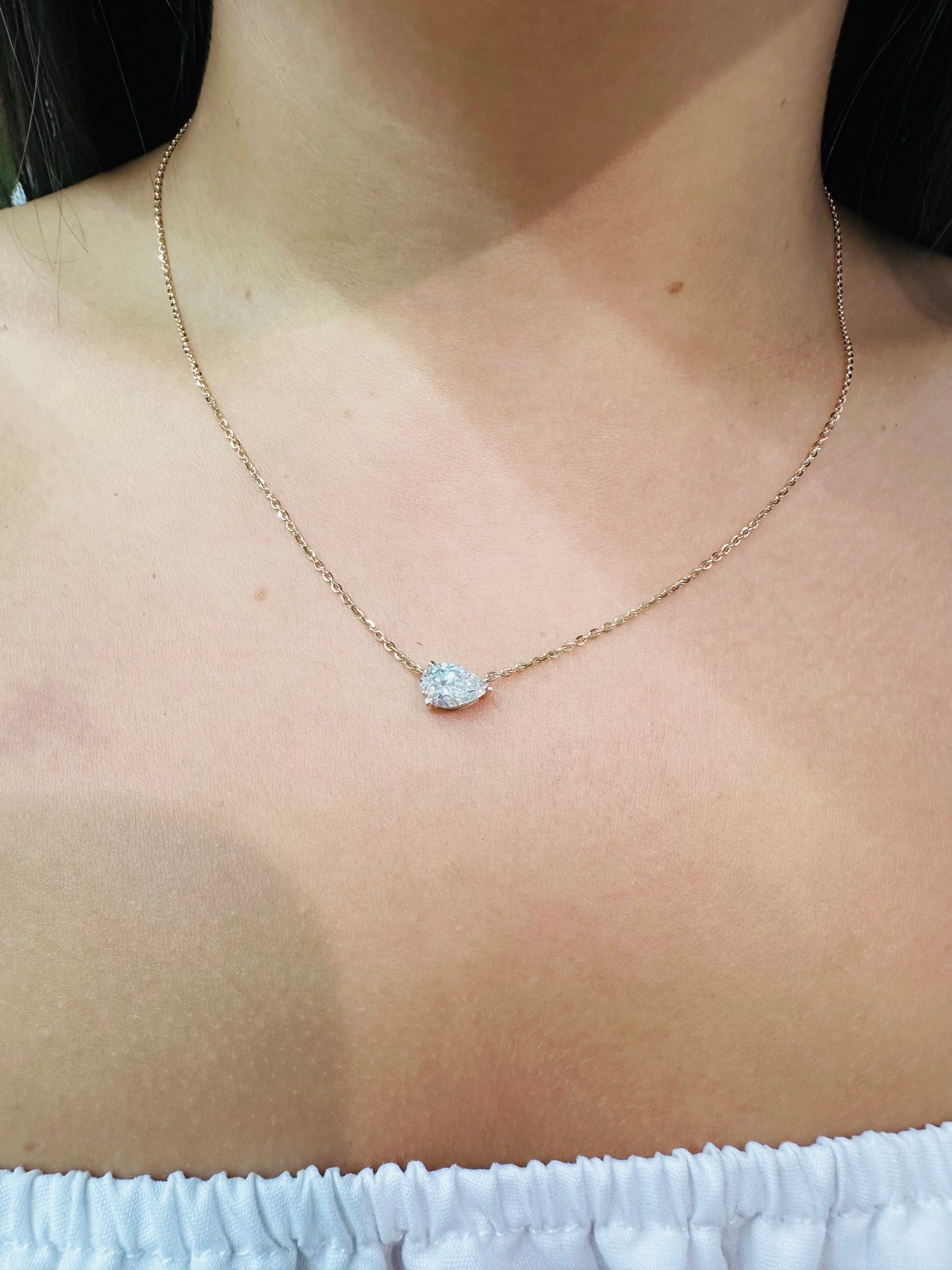 14k YGold Lab Grown Diamond Necklace East West Pear Shaped Necklace
