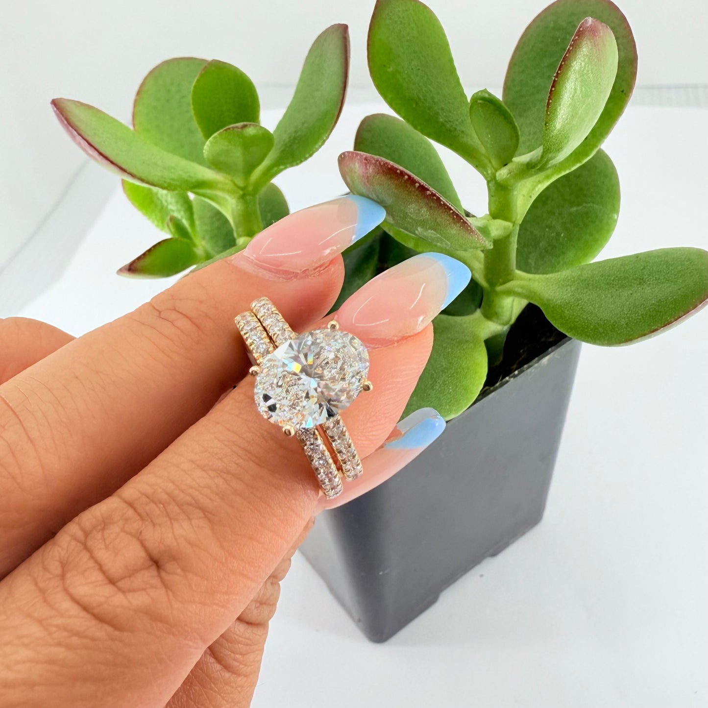 4K GOLD 2PCS WEDDING RINGS PEAR SHAPED LAB GROWN DIAMONDS