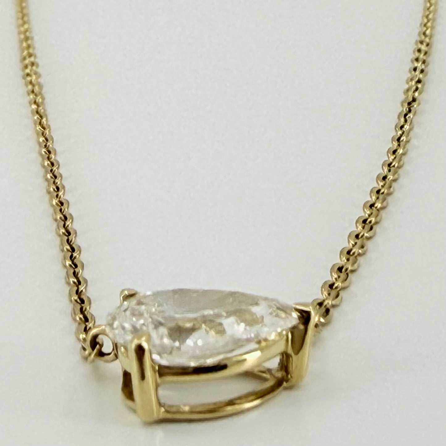 14k YGold Lab Grown Diamond Necklace East West Pear Shaped Necklace