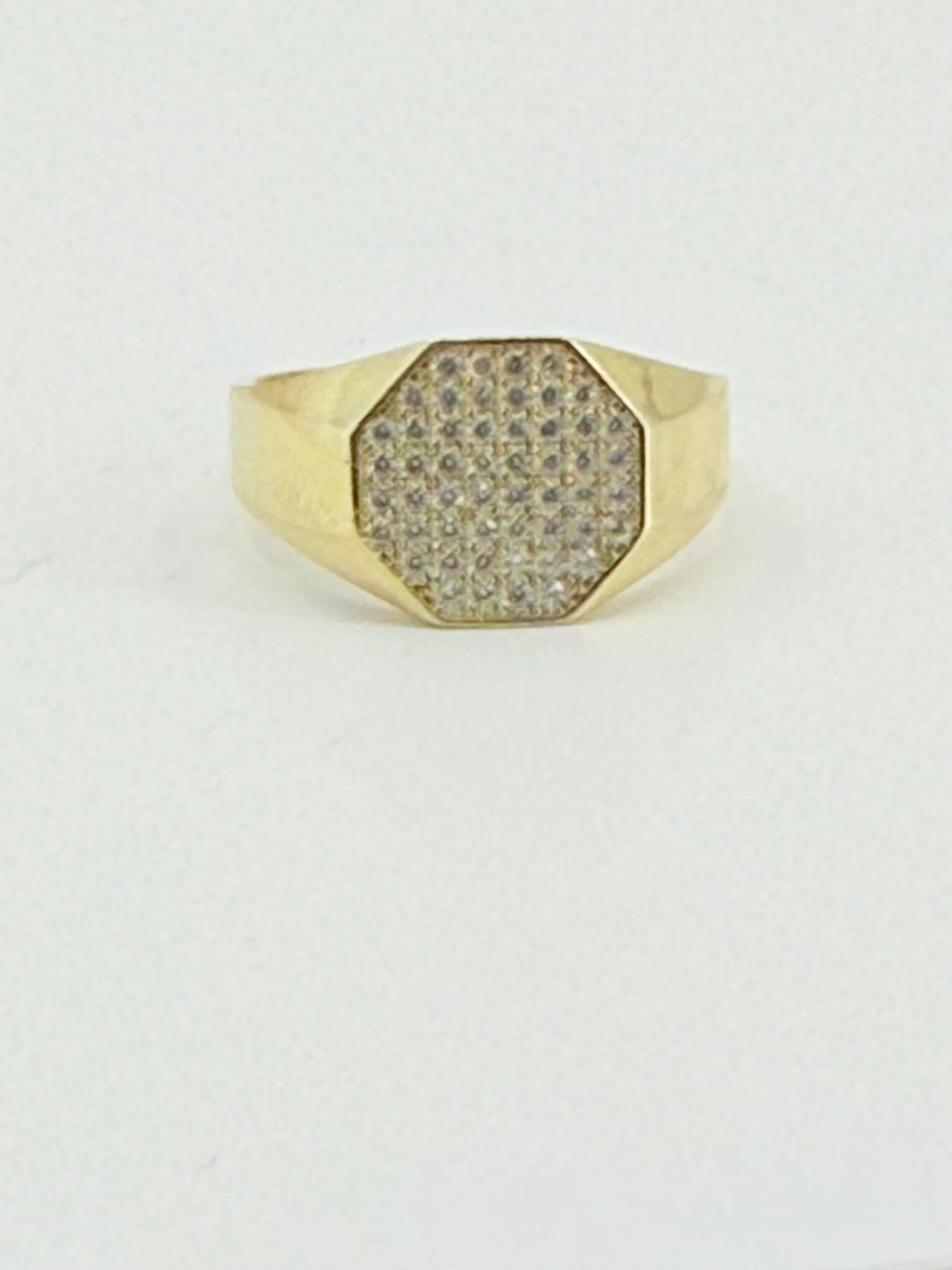 14K YELLOW GOLD MEN RING LITTLE ROUND WHITE ZIRCONIA STONE