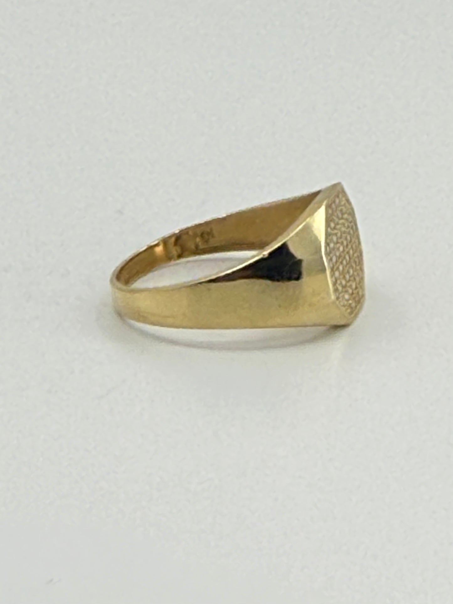 14K YELLOW GOLD MEN RING LITTLE ROUND WHITE ZIRCONIA STONE