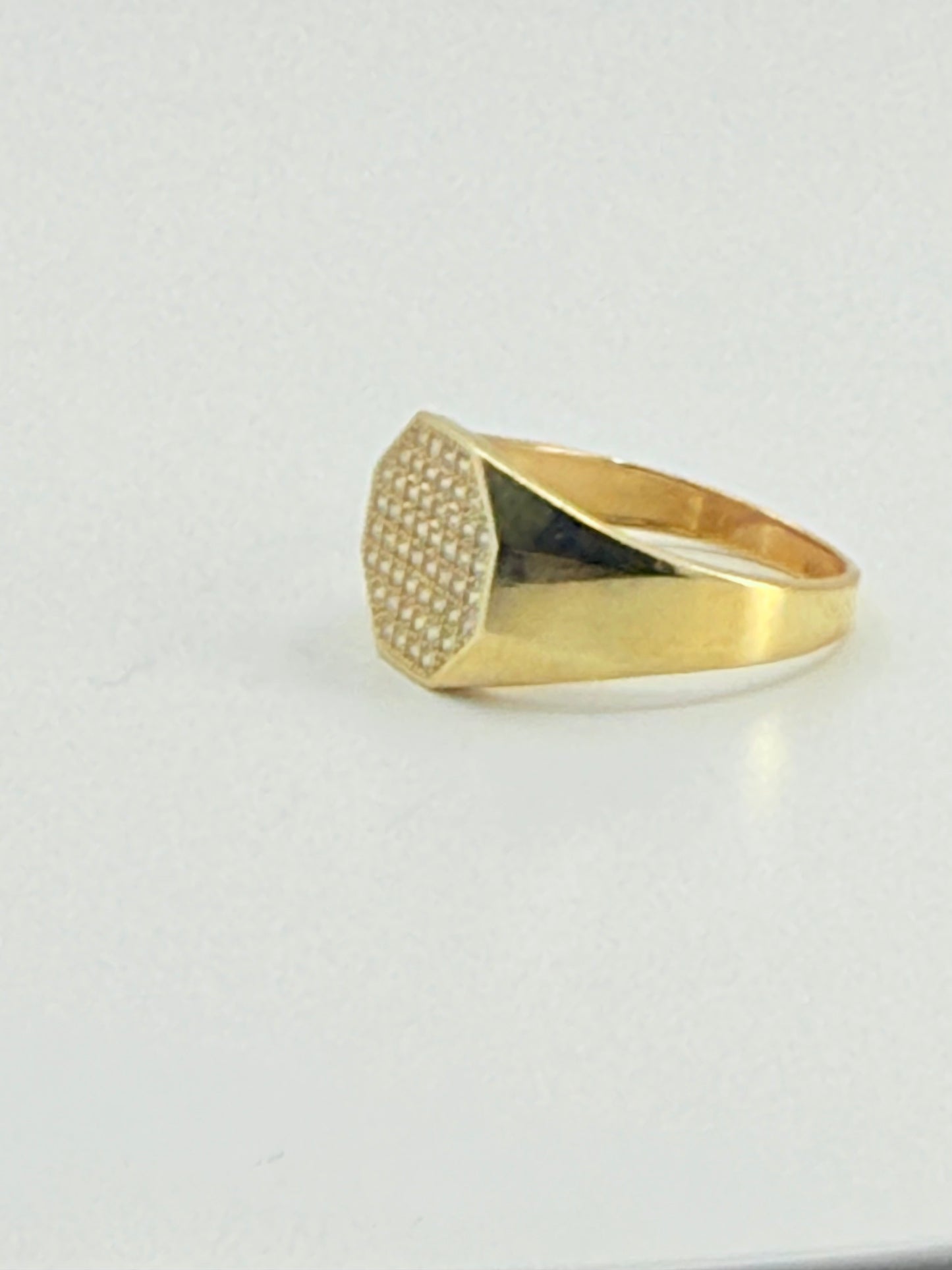 14K YELLOW GOLD MEN RING LITTLE ROUND WHITE ZIRCONIA STONE
