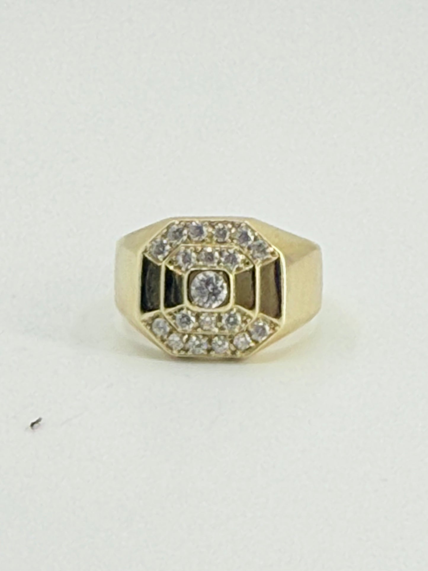 14K YELLOW GOLD MEN RING LITTLE ROUND WHITE ZIRCONIA STONE