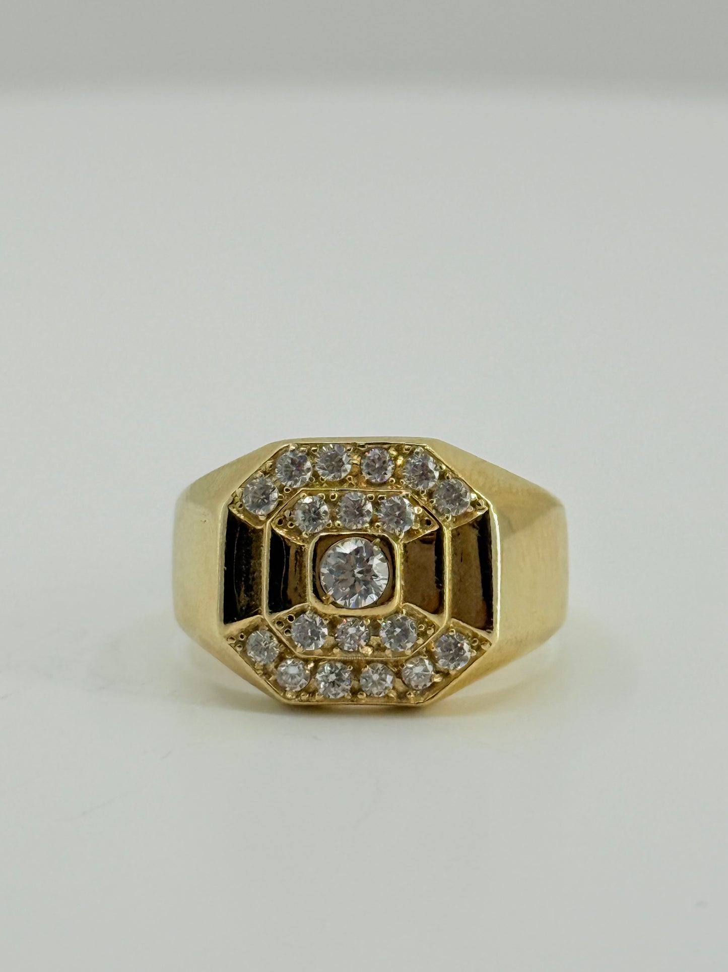 14K YELLOW GOLD MEN RING LITTLE ROUND WHITE ZIRCONIA STONE