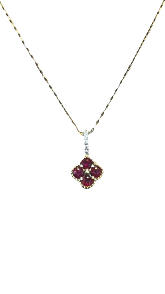 14K YELLOW GOLD RUBY AND NATURAL DIAMONDS LADIES NECKLACE