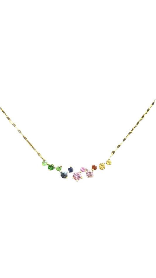14K YELLOW GOLD LADIES NECKLACE  MULTI SAPPHIRE CLUSTER PENDANTCS -.030 CARAT