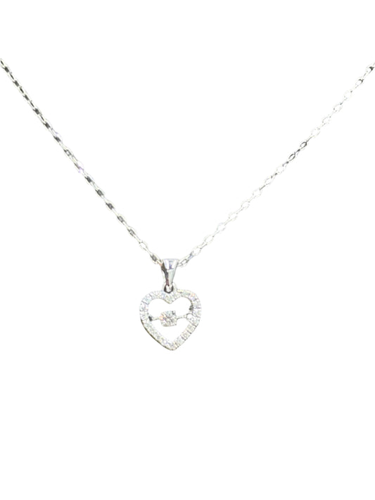 14K WHITE GOLD HEART DANCING NATURAL DIAMONDS PENDANT DIA - 0.09