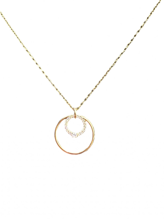 14K YELLOW GOLD NATURAL DIAMONDS 2 CIRCLE NECKLACE DIAMOND 0.10