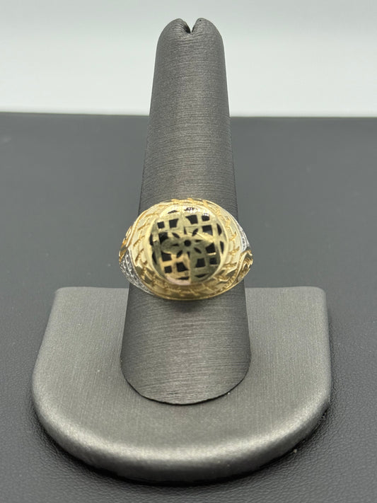 14K YELLOW GOLD MEN RING LITTLE ROUND WHITE  ZIRCONIA STONE ONIX INSIDE