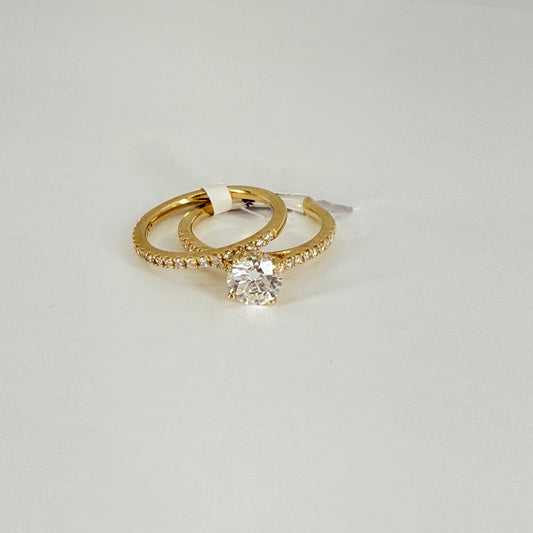 14K YGOLD 2 PCS WEDDING RINGS SMALL ROUND SHAPED LAB GROWN DIAMONDS