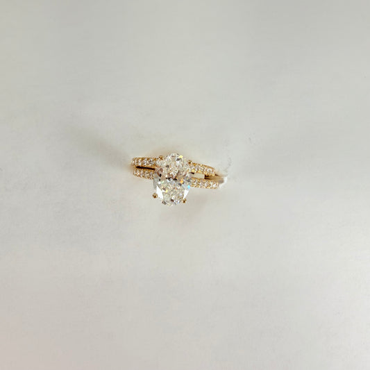 14K GOLD 2PCS WEDDING RINGS OVAL CUT LAB GROWN DIAMONDS