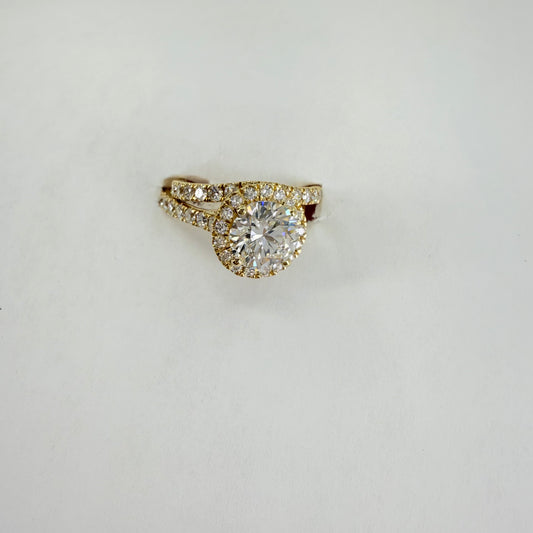 14k YGOLD 2 PCS WEDDING RINGS CLASSIC HALO ROUND SHAPED LAB GROWN DIAMONDS
