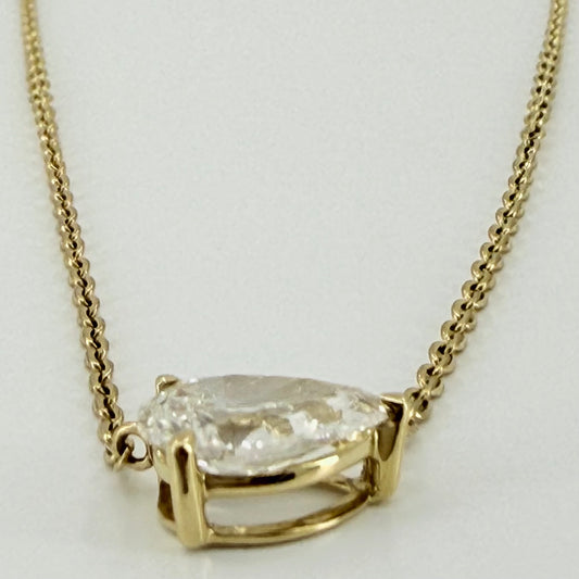 14k YGold Lab Grown Diamond Necklace East West Pear Shaped Necklace