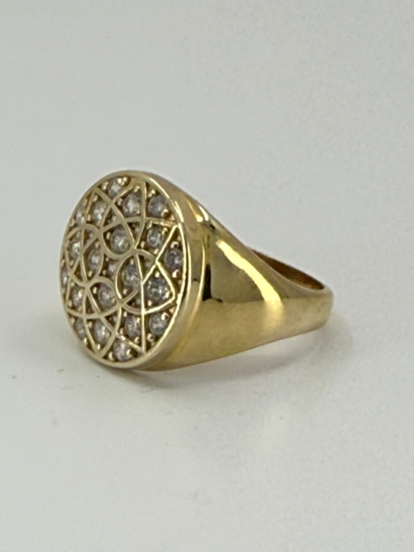 14K YELLOW GOLD MEN RING LITTLE ROUND WHITE  ZIRCONIA STONE