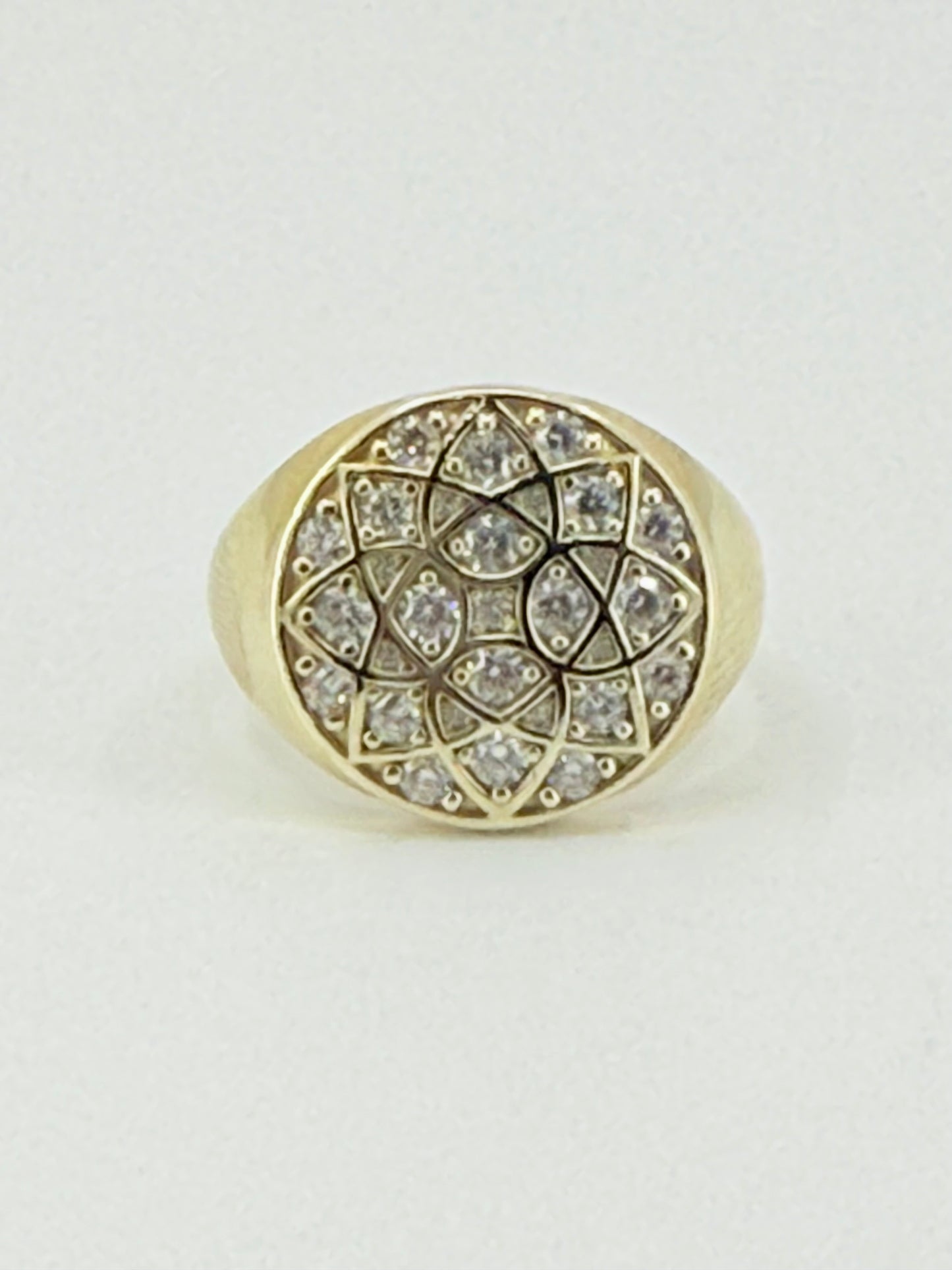 14K YELLOW GOLD MEN RING LITTLE ROUND WHITE  ZIRCONIA STONE