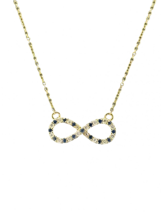 14k YELLOW GOLD  BLUE SAPPHIRE & NATURAL DIAMONDS LADIES NECKLACE ALTERNATE INFINITY NECKLACEDIA=0.10 CS=0.07