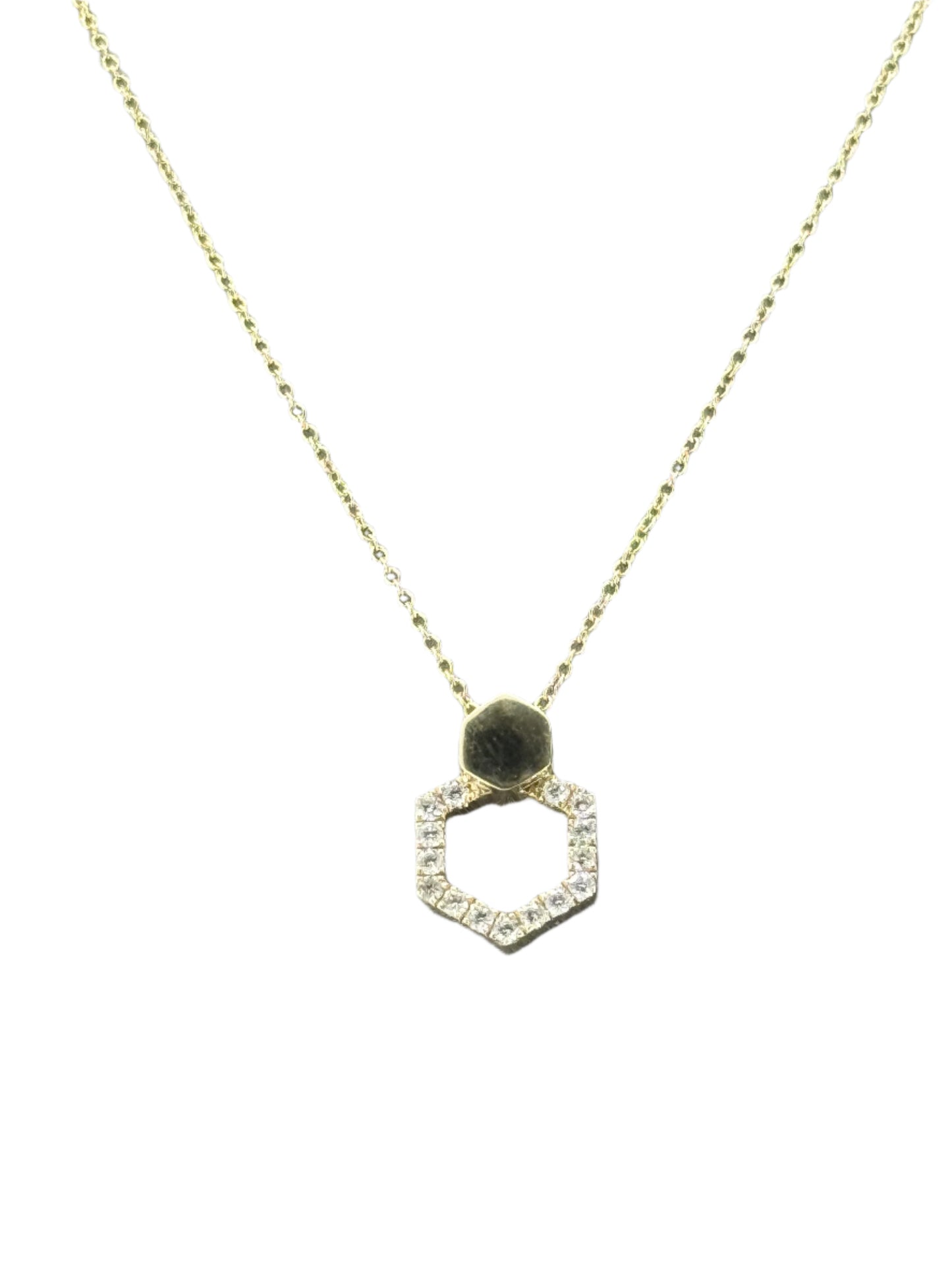 14K YELLOW GOLD GEOMETRIC HEX NATURAL  DIAMOND LADIES NECKLACE