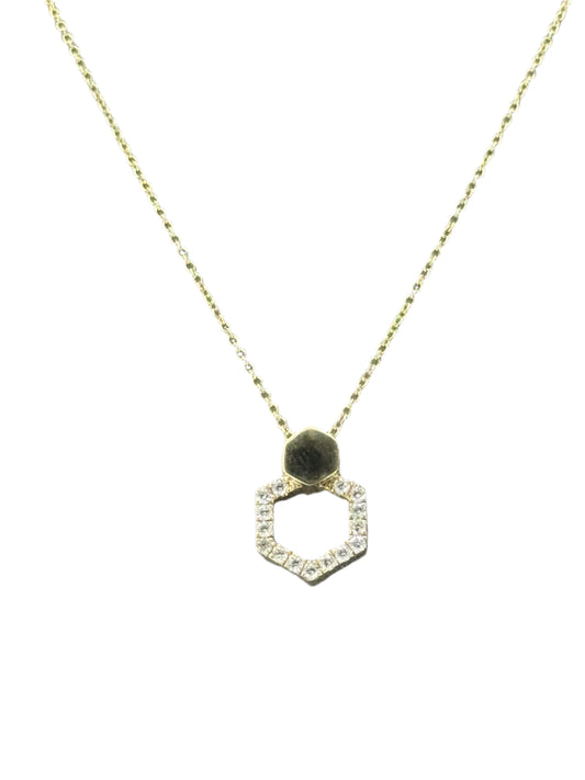 14K YELLOW GOLD GEOMETRIC HEX NATURAL  DIAMOND LADIES NECKLACE
