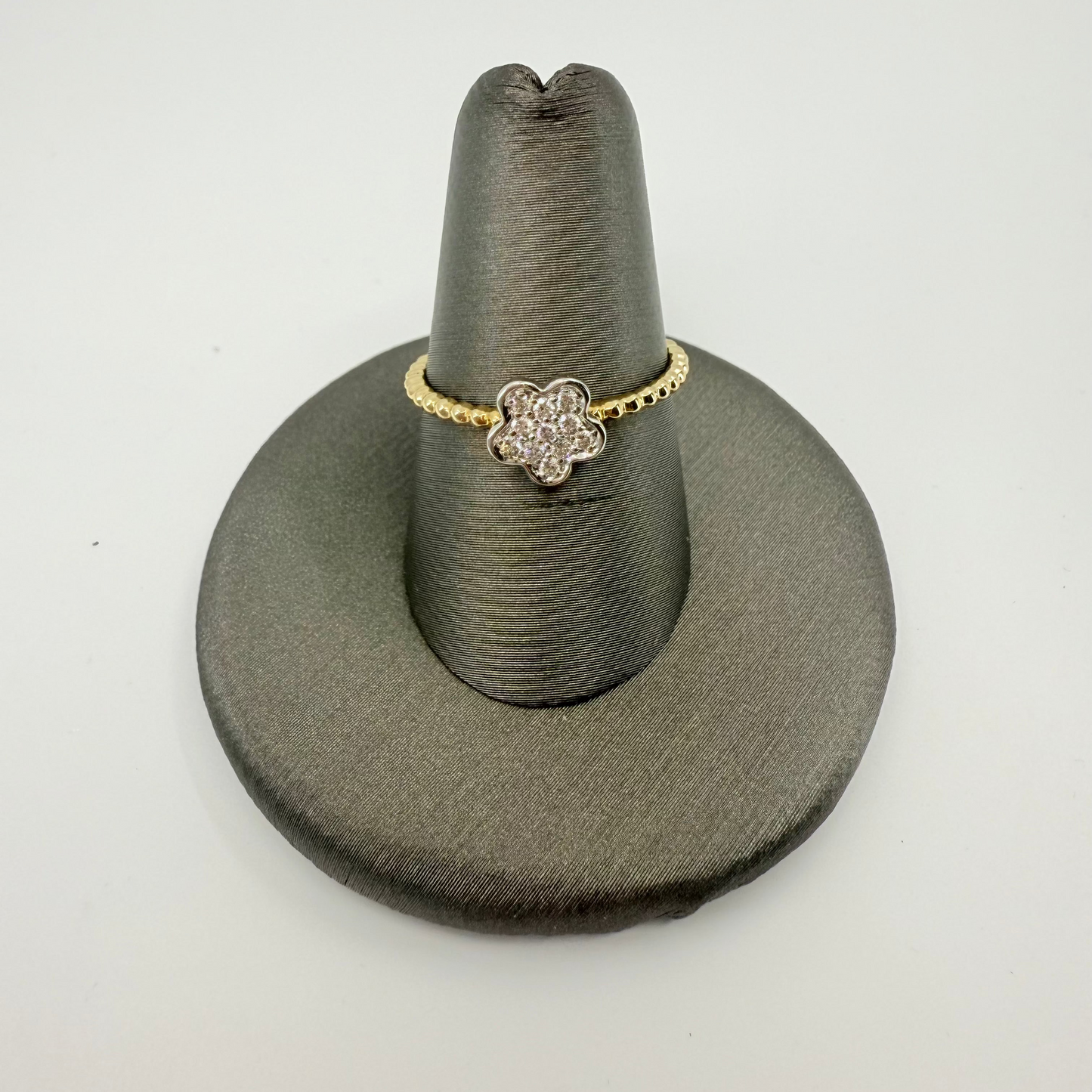 14k GOLD TWO TONES STAR SHAPED NATURAL DIAMOND LADIES RING DIA - 0.15