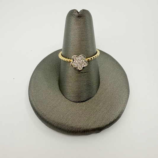 14k GOLD TWO TONES STAR SHAPED NATURAL DIAMOND LADIES RING DIA - 0.15